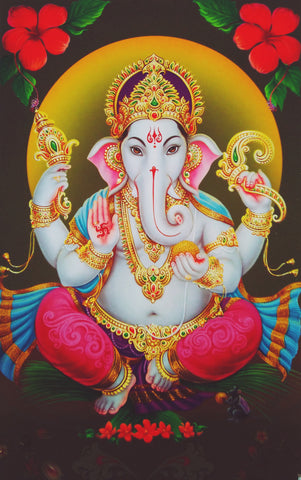 Poster Of Ganesha In Red - OnlinePrasad.com