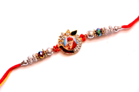 Sai  Baba Rakhi with Beads and Studded design - OnlinePrasad.com