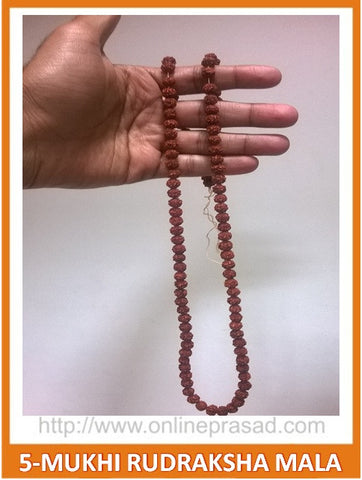 Stress Relief: 5 Mukhi Rudraksha Mala - OnlinePrasad.com