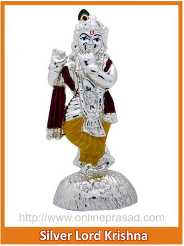 The Silver Lord Krishna Idol - OnlinePrasad.com