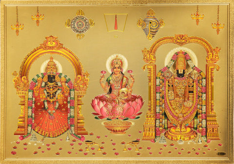 The Balaji Padamavathi with kuber Laxmi Golden Poster - OnlinePrasad.com