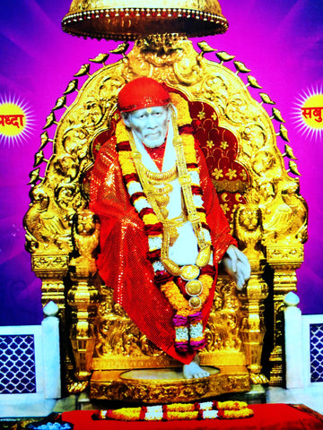 Poster Of Sai Baba In Red - OnlinePrasad.com