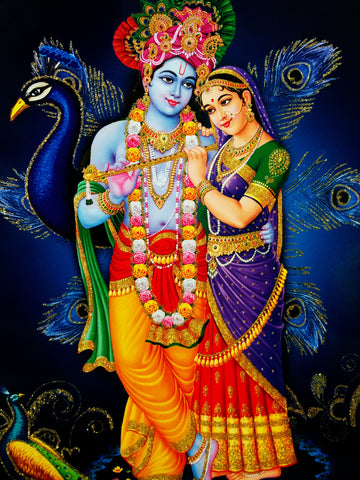 Poster Of Radha Krishna In Golden Yellow And Gold Detailing - OnlinePrasad.com