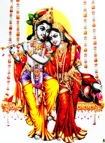 Poster of Radha Krishna in Yellow - OnlinePrasad.com