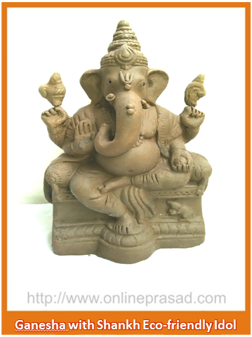 Ganesha with two Shankh - Eco Friendly Idol - OnlinePrasad.com