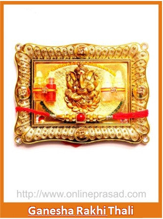 Ganesha Rakhi Thali Set with Gold Detailing - OnlinePrasad.com