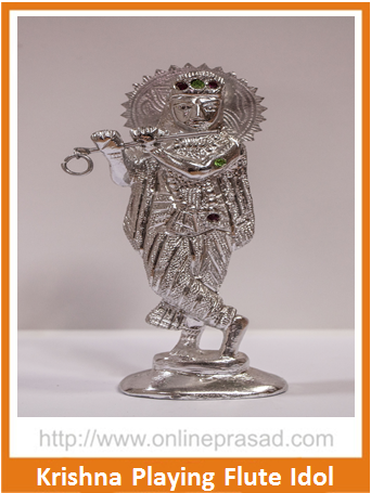 Zevotion Krishna Playing Flute Silver Plated Idol - OnlinePrasad.com