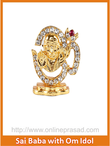 Sai Baba With Studded Om Gold Plated Idol - OnlinePrasad.com