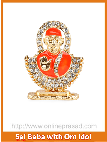 Shirdi Sai Baba In Orange Idol - OnlinePrasad.com
