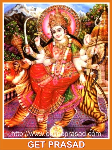 Amba Ji Prasad + Golden Poster + Durga Idol - OnlinePrasad.com