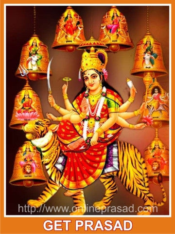 Navdurga Temple Prasad + Rudraksha + Golden Poster + Idol - OnlinePrasad.com