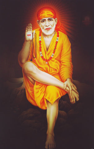 Poster Of Sai Baba In Orange - OnlinePrasad.com