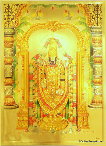 The Tirupati Balaji In Golden Shringar Golden Poster - OnlinePrasad.com