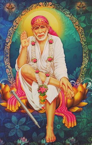 Poster Of Sai Baba In White - OnlinePrasad.com