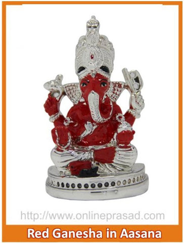 The Red Ganesha In Aasana Idol - OnlinePrasad.com