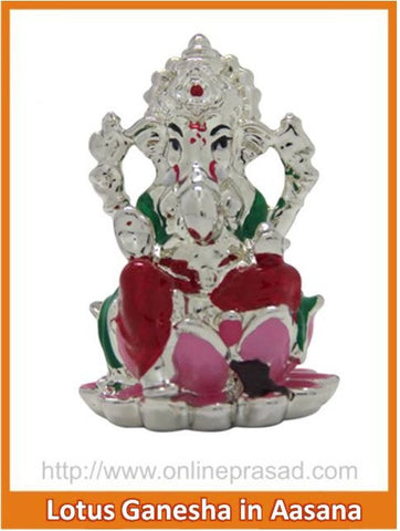 The Lotus Ganesha in Aasana Idol - OnlinePrasad.com