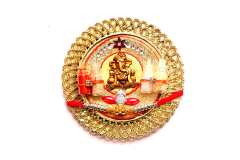 Ganesha Rakhi Thali Set with Beads and Stones - OnlinePrasad.com