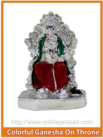 The Colorful Ganesha On Throne Idol - OnlinePrasad.com