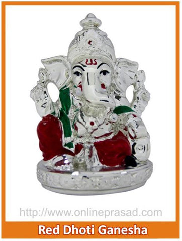 The Red Dhoti Ganesha Idol - OnlinePrasad.com
