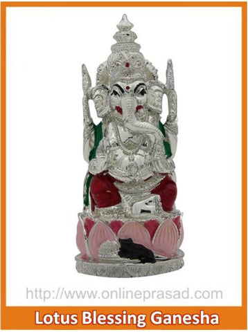The Lotus Blessing Ganesha Idol - OnlinePrasad.com