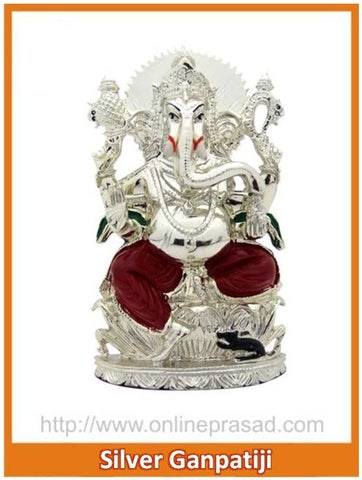 The Silver Ganapati Idol - OnlinePrasad.com