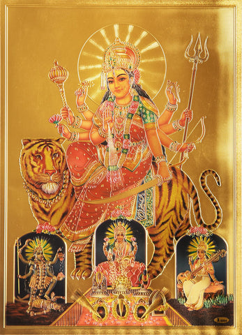 The Sherawali Durga Maa Golden Poster - OnlinePrasad.com