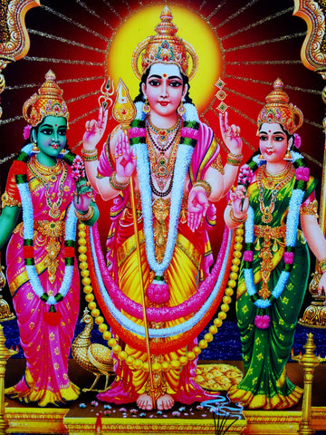 Poster Of Vishnu In Yellow With Gold Detailing - OnlinePrasad.com
