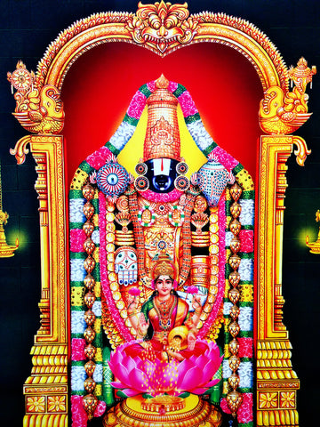 Poster Of Sri Venkateshwara In Golden Along With Lakshmi - OnlinePrasad.com