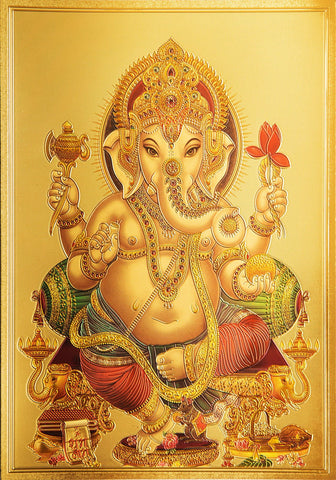 The Ganesha with Red Flower Golden Poster – OnlinePrasad.com