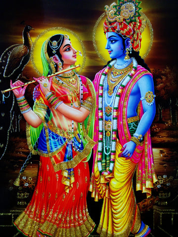 Poster of Radha Krishna in Yellow and Gold detailing - OnlinePrasad.com