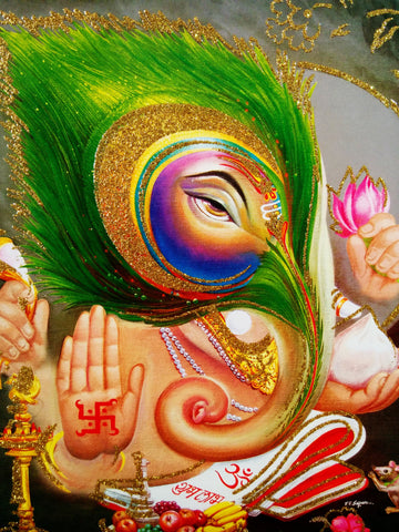Poster Of Ganesha  With Gold Detailing - OnlinePrasad.com