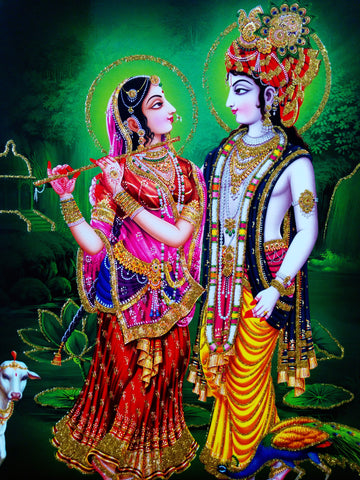 Poster Of Radha Krishna With Gold Detailing - OnlinePrasad.com