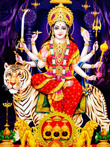 Poster Of Durga Mata In Gold - OnlinePrasad.com