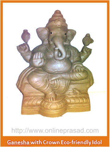 Ganesha With Crown - Eco Friendly Idol - OnlinePrasad.com