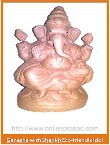 Ganesha with Shankh - Eco Friendly Idol - OnlinePrasad.com