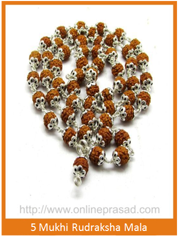 5 Mukhi Rudraksha Mala In Pure Silver - OnlinePrasad.com