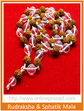 Rudraksha & Sphatik Mala - Silver - OnlinePrasad.com