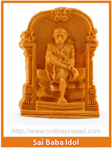 Sitting Sai Baba With Decorated Frame Idol - OnlinePrasad.com