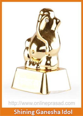 Shining Ganesha Gold Plated Idol - OnlinePrasad.com