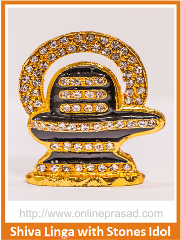 Zevotion Shiv Linga with Stones Gold Plated Idol - OnlinePrasad.com