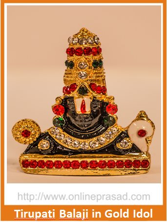 Zevotion Studded Tirupati Balaji in Gold Idol - OnlinePrasad.com