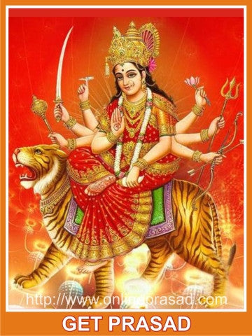 Chaitra Navratri Special : Maa Vaishno Devi Prasad + Golden Poster of Maa Durga - OnlinePrasad.com