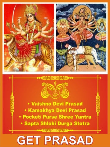 2 Shakti Temples New Year Prasad + Shree Yantra + Stotra + Durga Ma Idol + Poster - OnlinePrasad.com
