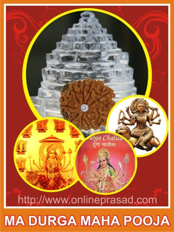 Sphatik Sree Yantra + 9 Mukhi Rudraksha + Goldplated Idol + Navdurga Poster - OnlinePrasad.com