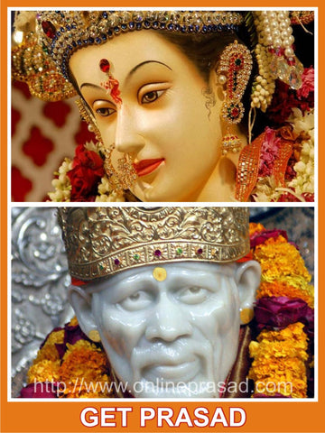 Vaishno Devi + Sai Baba Prasad + Golden Poster + Idol of Durga Ma - OnlinePrasad.com