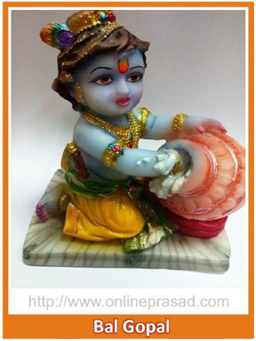 Colorful Bal Gopal Marble Idol Eating Makhan - OnlinePrasad.com